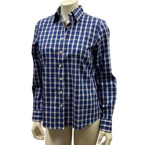 Lands End Womens Blue Plaid No Iron Pinpoint‎ Oxford Shirt Size 8